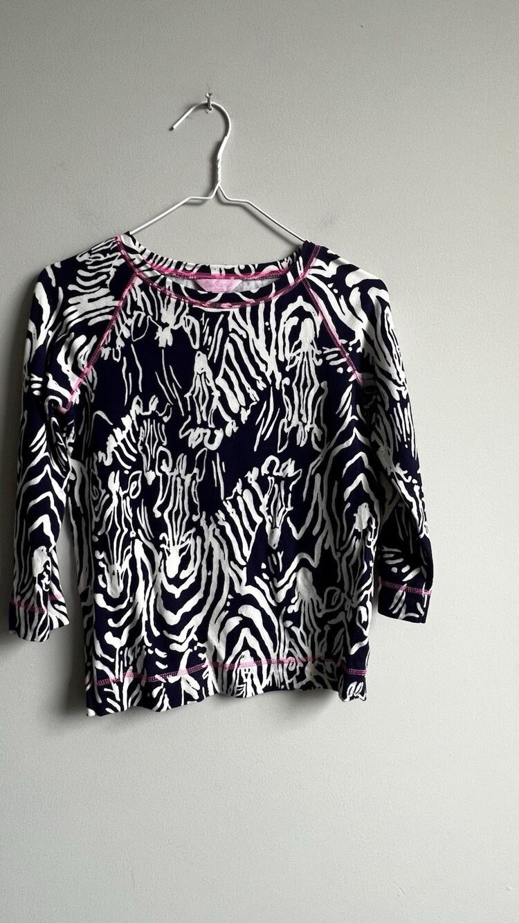 Lilly Pulitzer Girls Top Shirt Size XL 12/14 in Navy Zebra Animal Print
